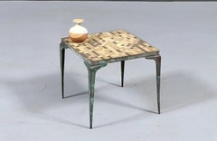 Japanese Modern Brass & Murano Mosaic Tile Top Side Table