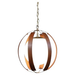 Expertly Restored - Mid-Century Modern Walnut & Brass Orb Pendant Chandelier