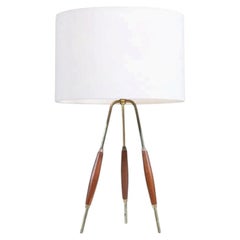 Expertly Restored - Mid-Century Modern Tripod Brass & Walnut Table Lamp