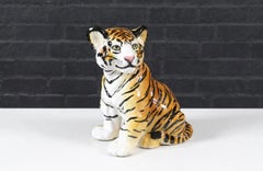 Mid-Century Italian Glazed Ceramic Tiger Sculpture