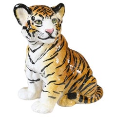 Mid-Century Italian Glazed Ceramic Tiger Sculpture