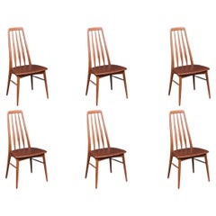 Fachmännisch restaurierte Niels Koefoed "Eva" Teak & Leder Esszimmerstühle für Koefoeds