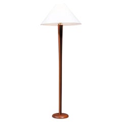 Expertly Restored - Danish Modern Sculpted Teak Floor Lamp w/ Linen Cone Shade