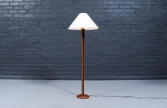 Expertly Restored - Danish Modern Sculpted Teak Floor Lamp w/ Linen Cone Shade