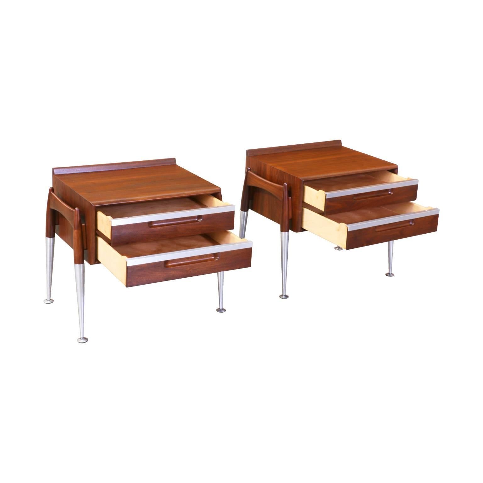 Mid-Century Modern Midcentury Walnut and Steel Floating Night Stands