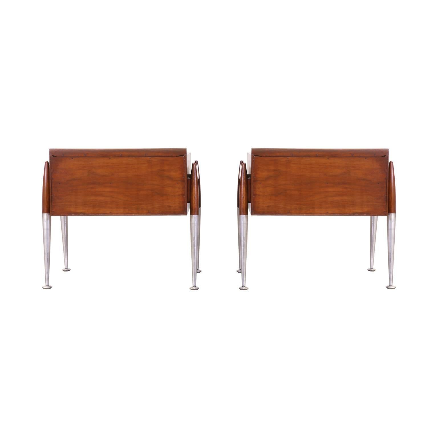 American Midcentury Walnut and Steel Floating Night Stands