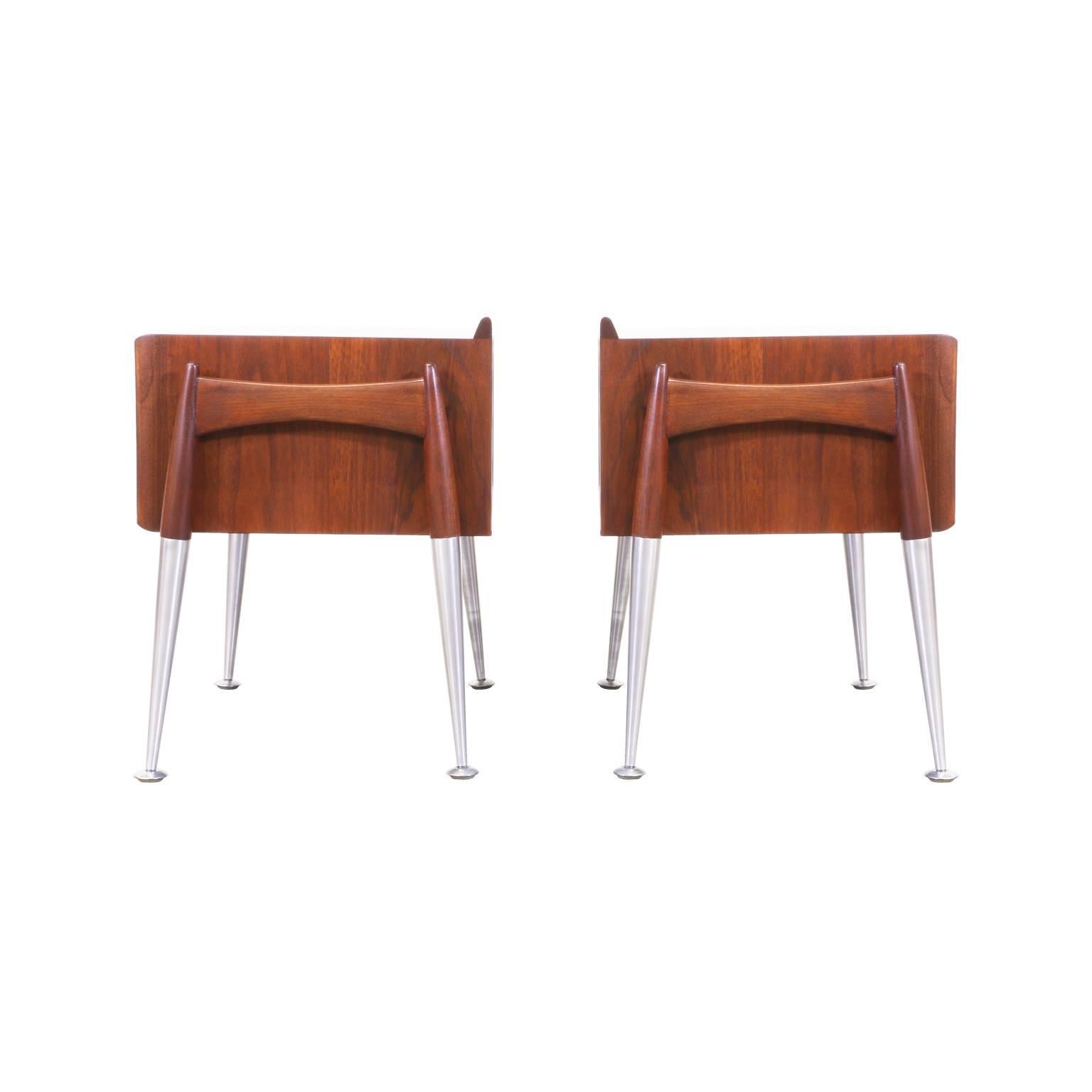 Mid-20th Century Midcentury Walnut and Steel Floating Night Stands