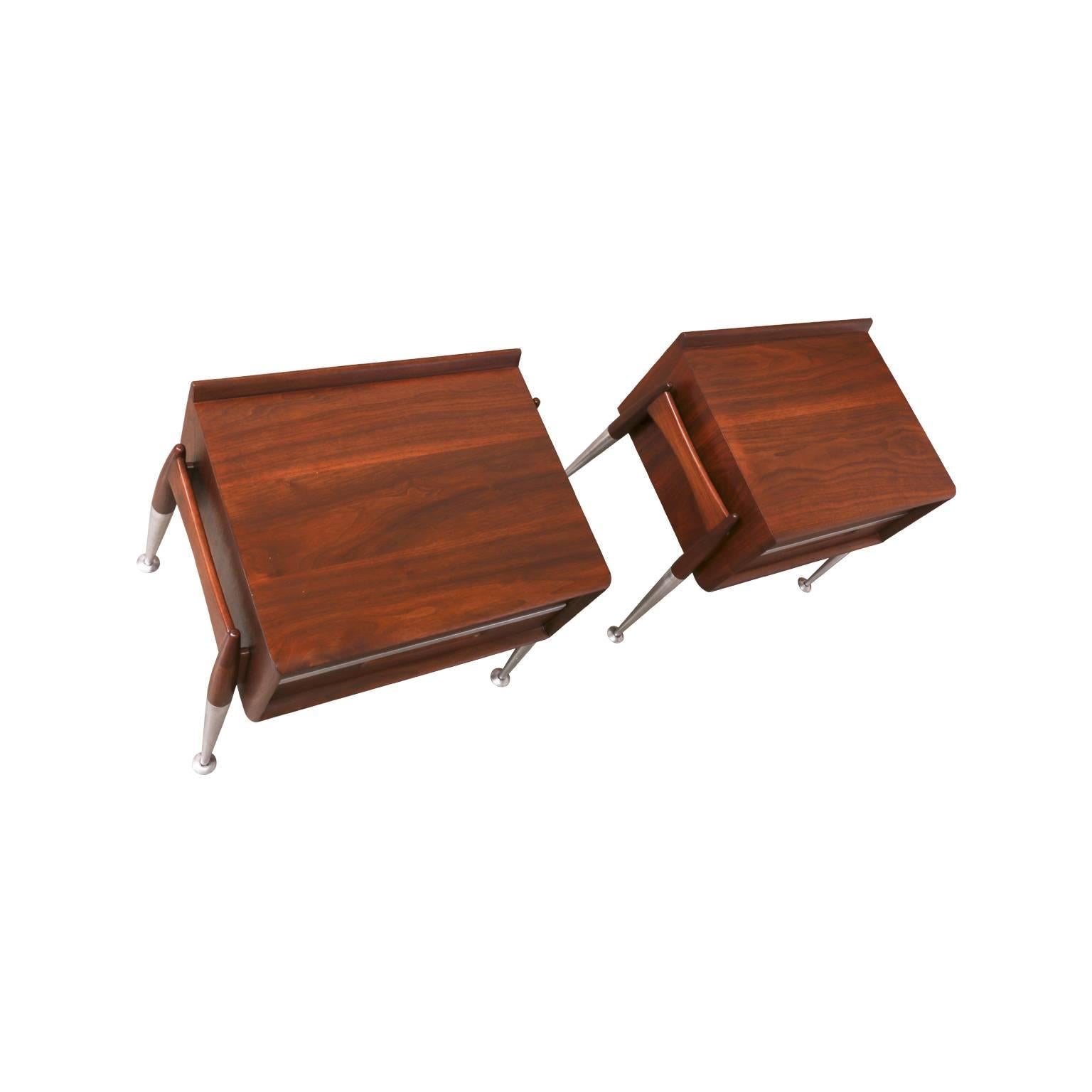 Midcentury Walnut and Steel Floating Night Stands 2