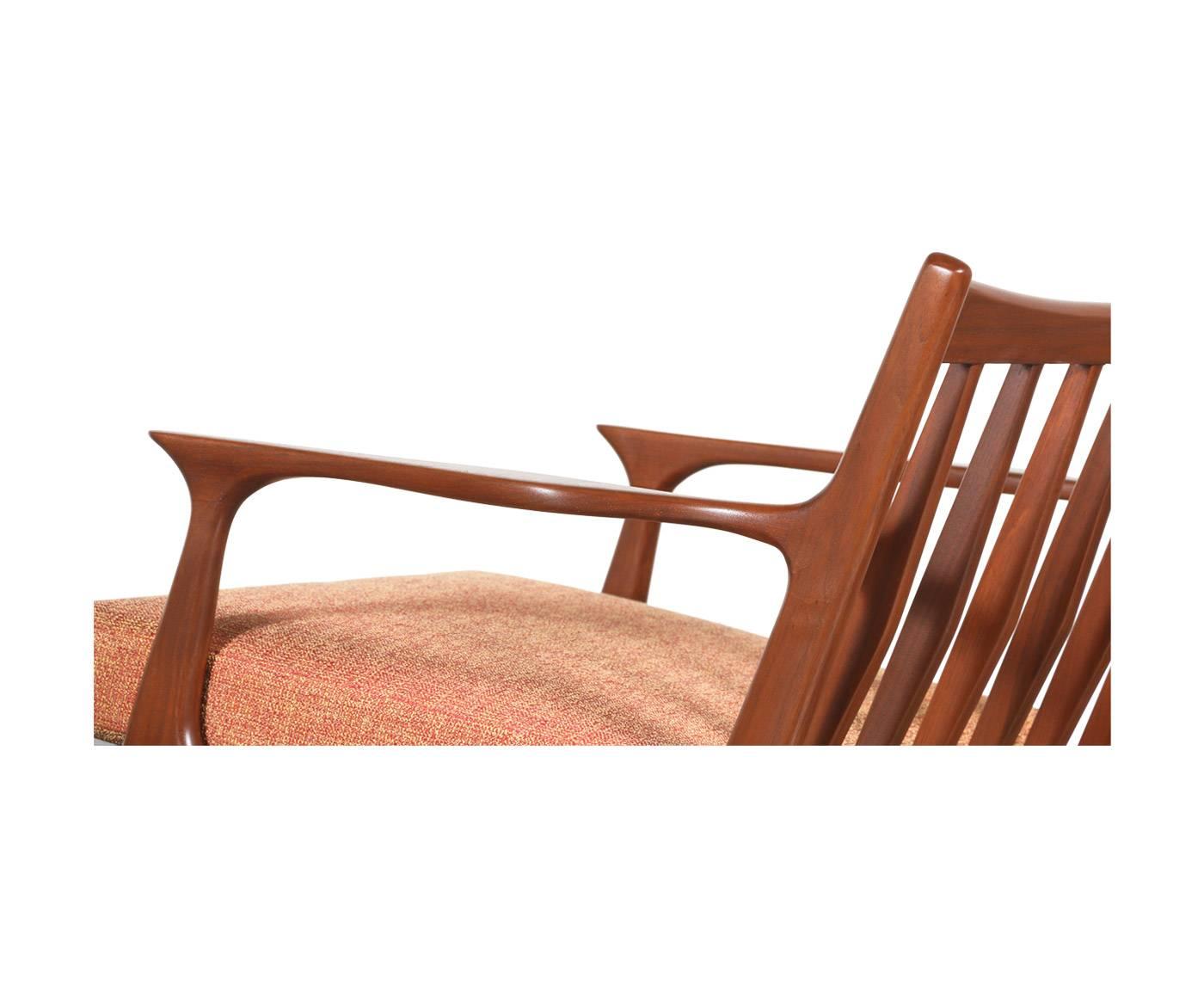 American Pair of Mid-Century Sculpted Walnut Lounge Chairs