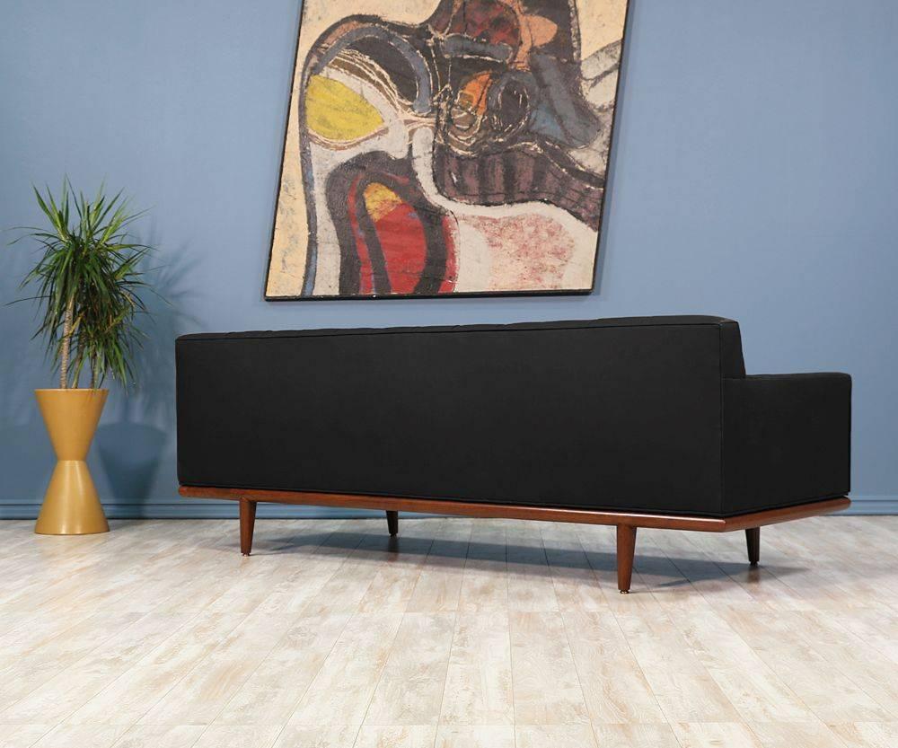 Mid-20th Century Mid-Century Tufted Black Leather Sofa