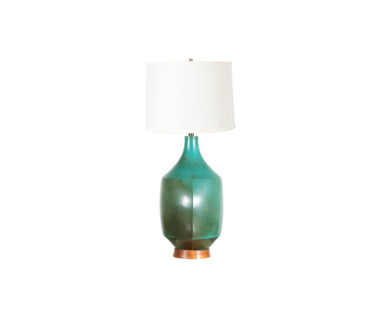 MidCentury Teal Ceramic Table Lamp by David Cressey For Sale at 1stDibs