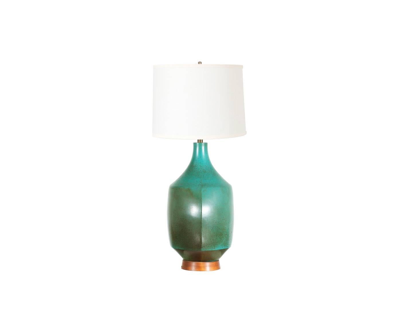 Late 20th Century Mid-Century Teal Ceramic Table Lamp by David Cressey