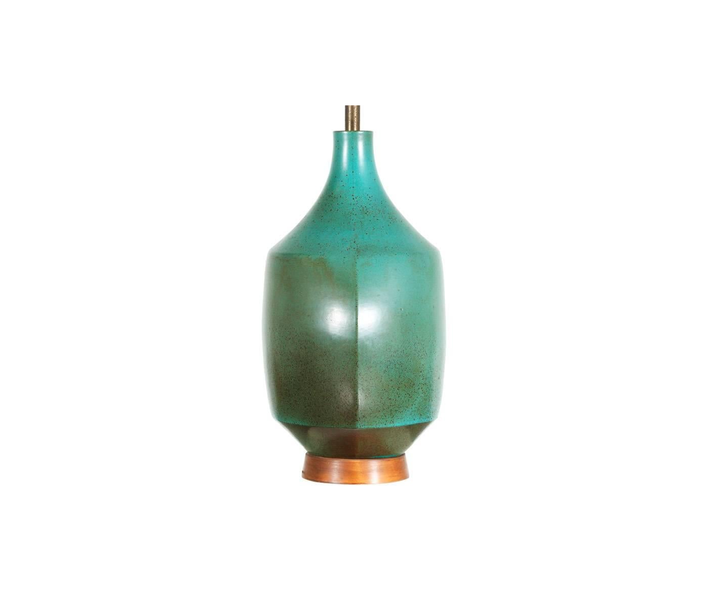 Mid-Century Teal Ceramic Table Lamp by David Cressey 1