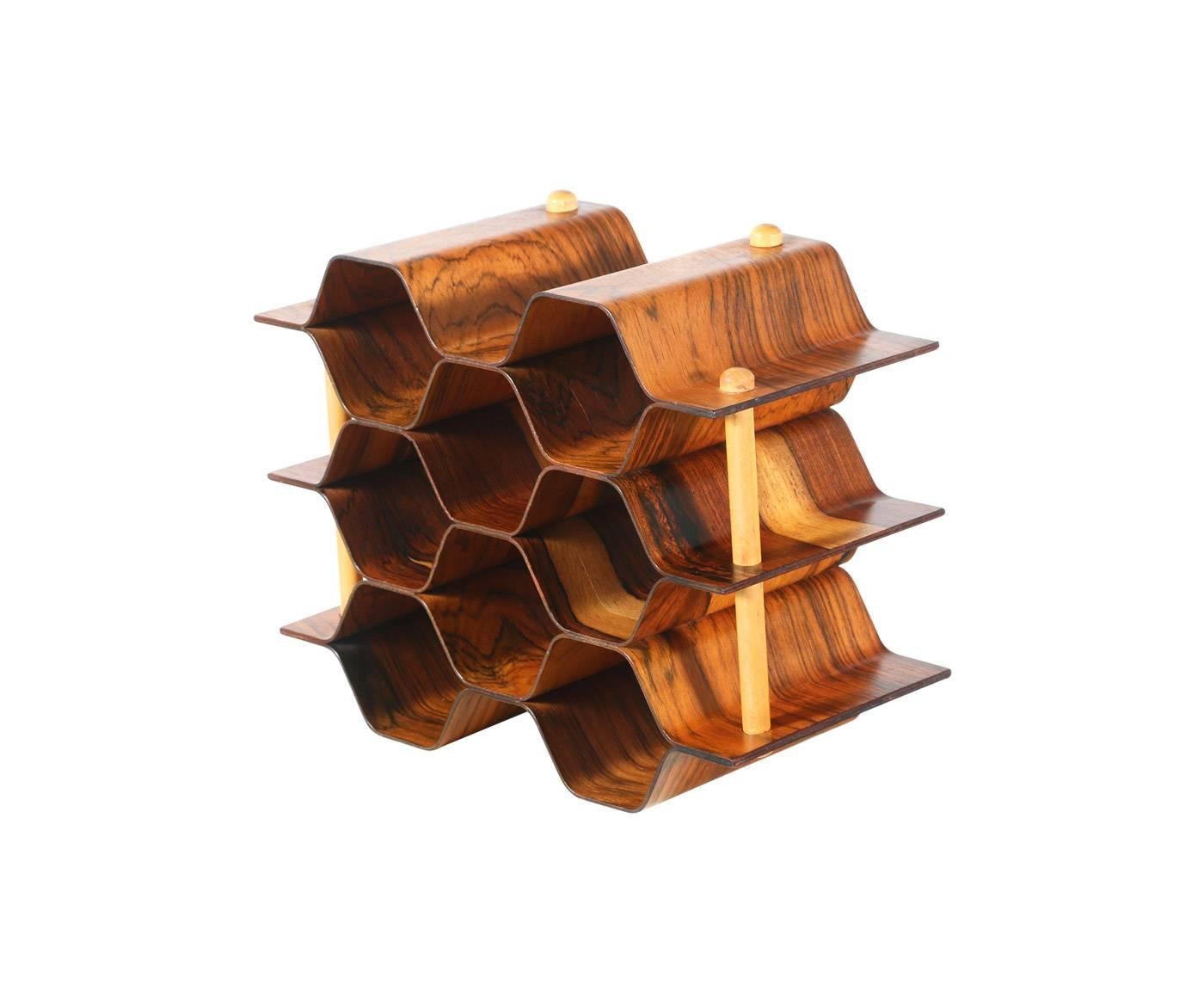 Swedish Torsten Johansson “Honeycomb” Rosewood Wine Rack for AB Formträ