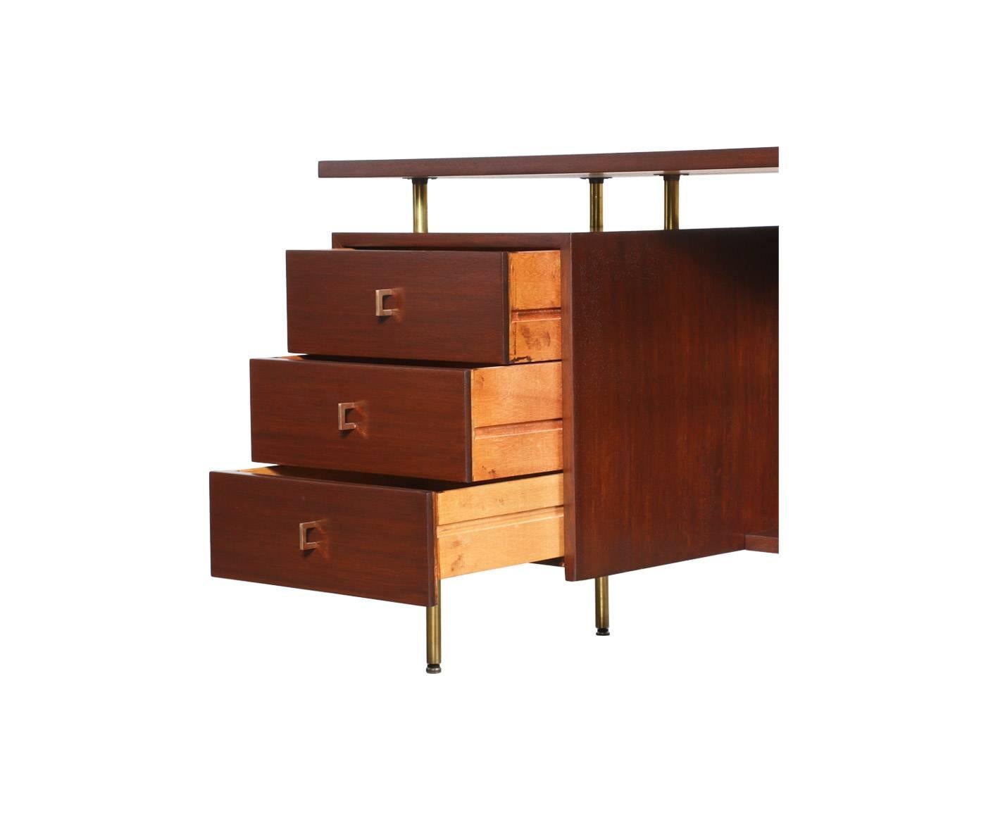 Mid-Century Modern John Keal Writing Desk with Cane Back for Brown Saltman