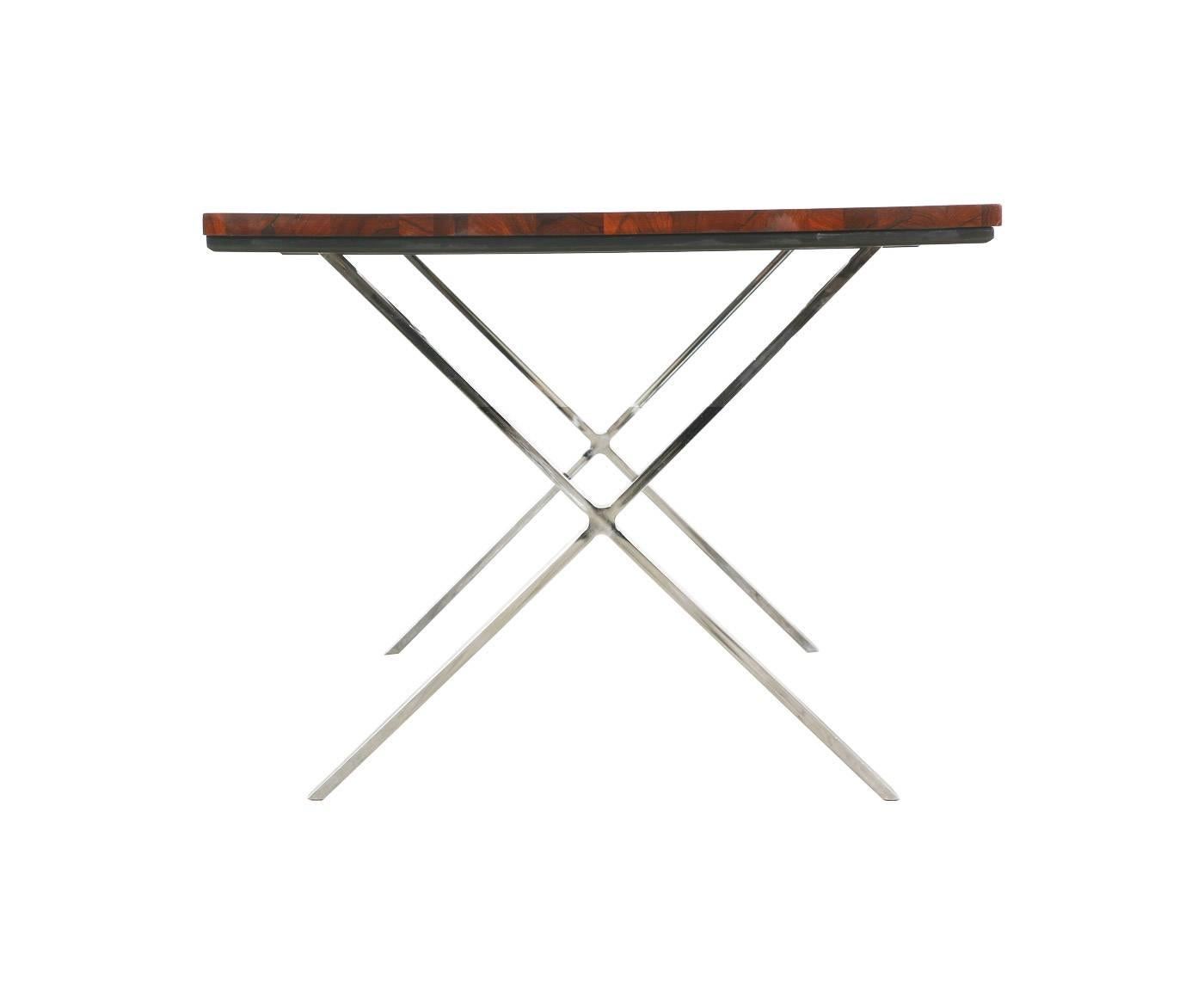 American Mid-Century Rosewood Dining Table with X Chrome Base