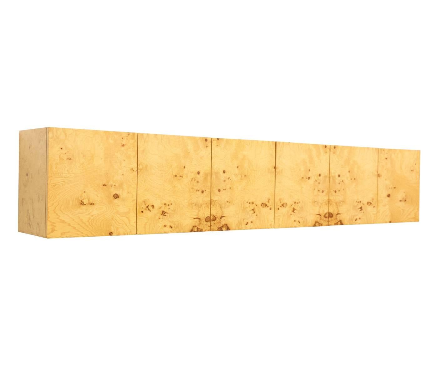 American Rare Milo Baughman Olive Burl Wood Wall Mount Credenza for Thayer Coggin