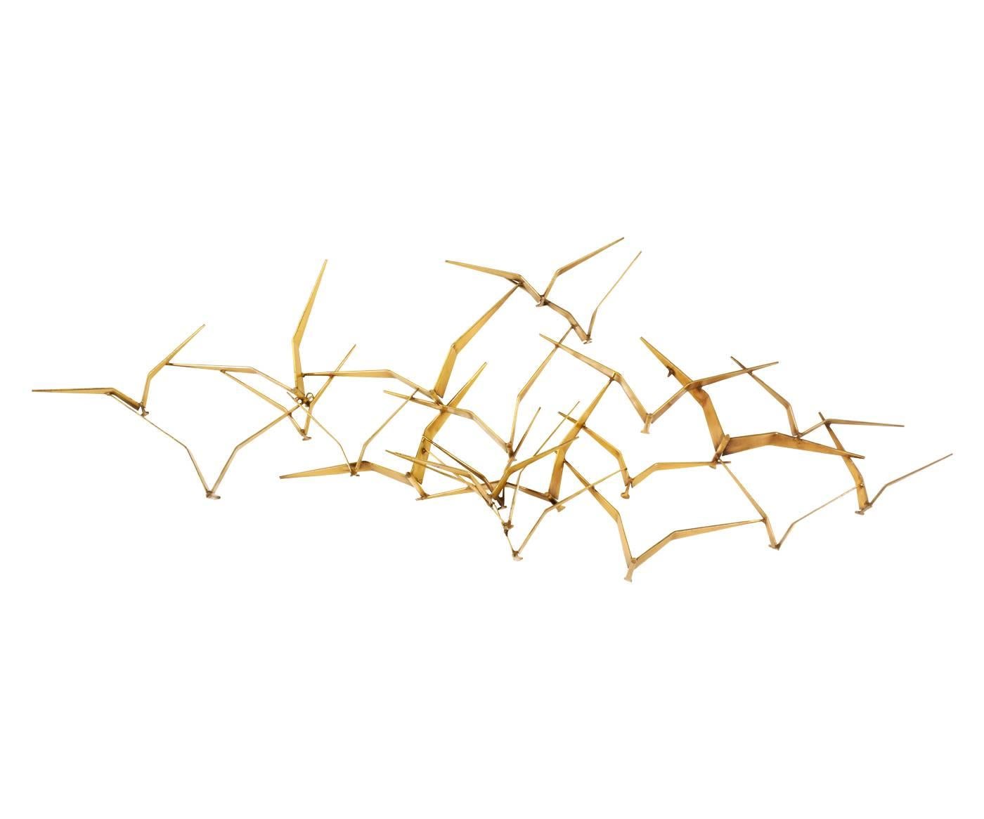 Curtis Jere “Birds in Flight” wall art sculpture for Artisan House. Designer: Curtis Jere.
Manufacturer: Artisan House.
Period/style: Mid-Century Modern.
Country: United States.
Date: 1960s.

Dimensions: 21.25″ H x 58″ L.
Materials: