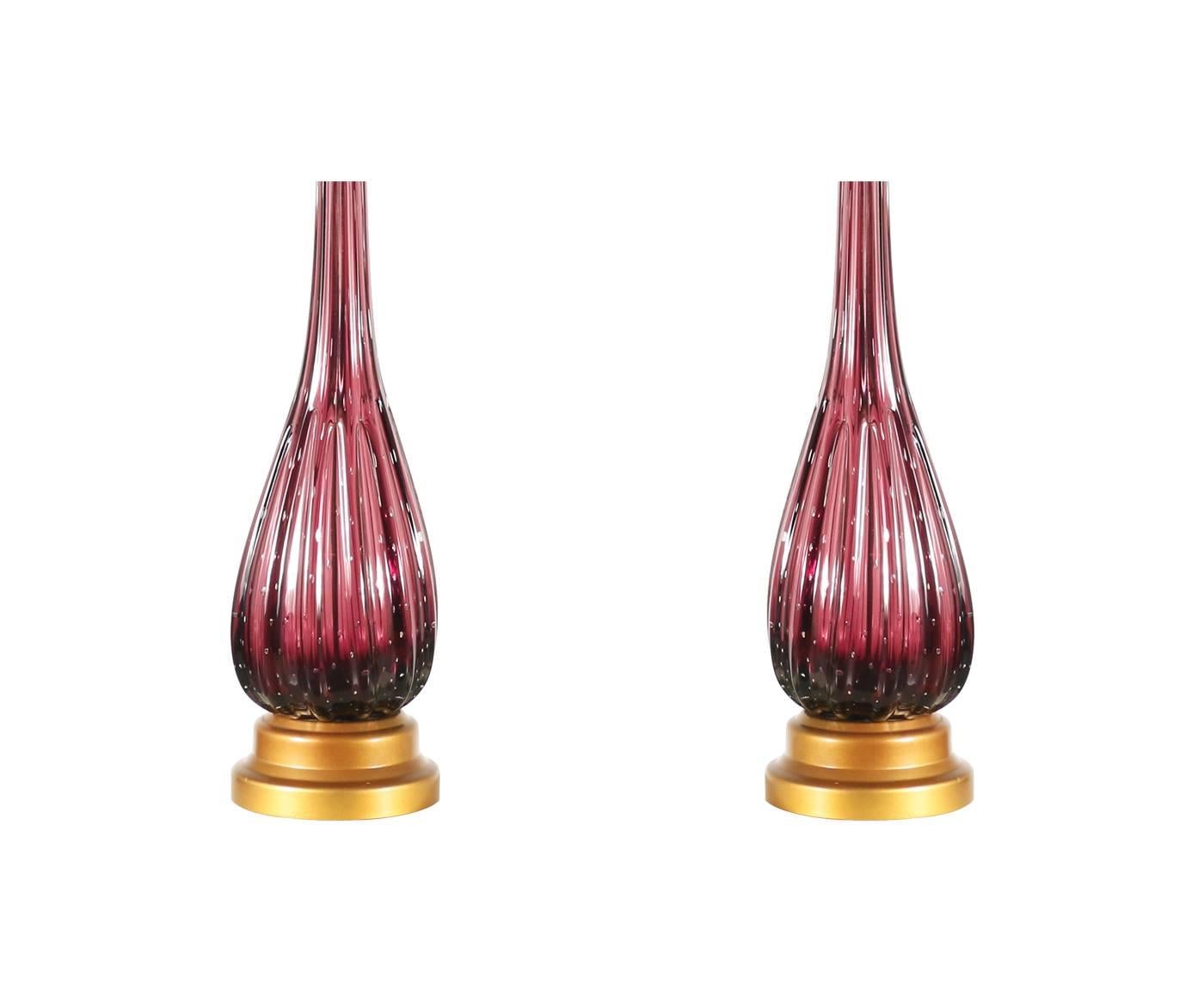 Post-Modern Vintage Itlalian Purple Murano Glass Table Lamps