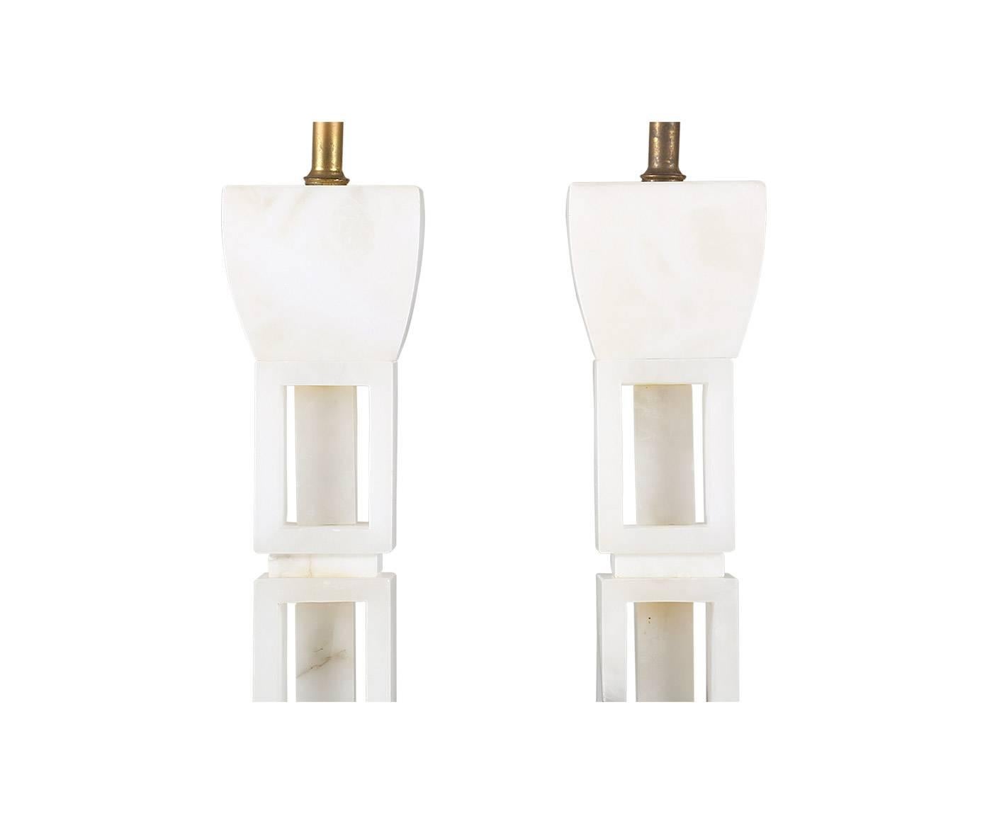 American Pair of Mid-Century Alabaster Table Lamps