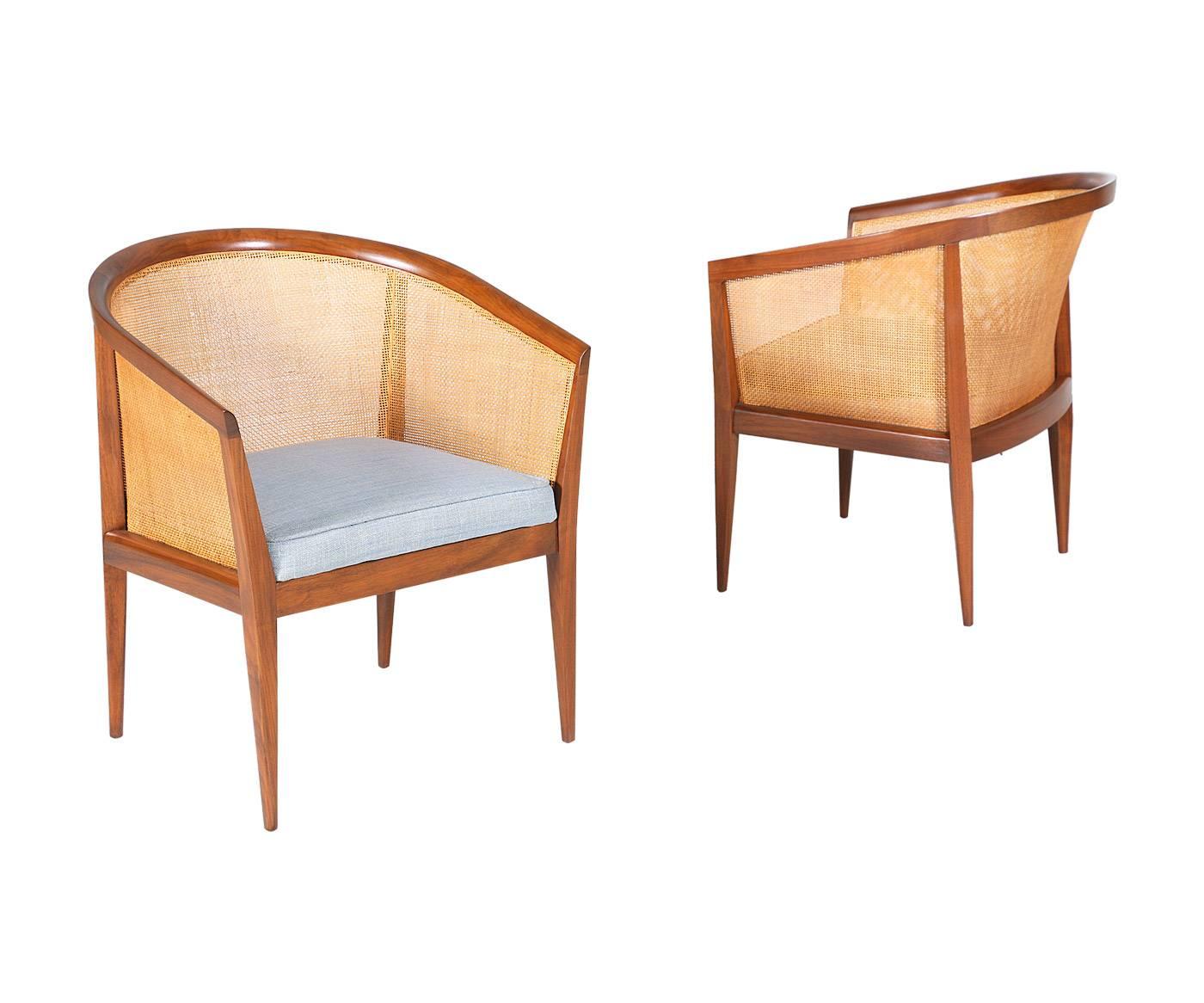 Mid-Century Modern Kipp Stewart Caned Club Chairs for Directional