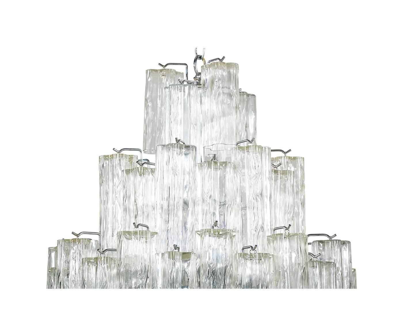 Italian Five-Tiered “Tronchi” Murano Glass Chandelier In Excellent Condition In Los Angeles, CA
