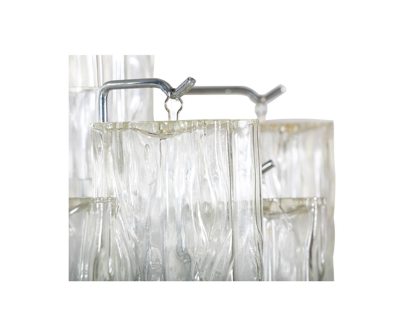 Mid-20th Century Italian Five-Tiered “Tronchi” Murano Glass Chandelier