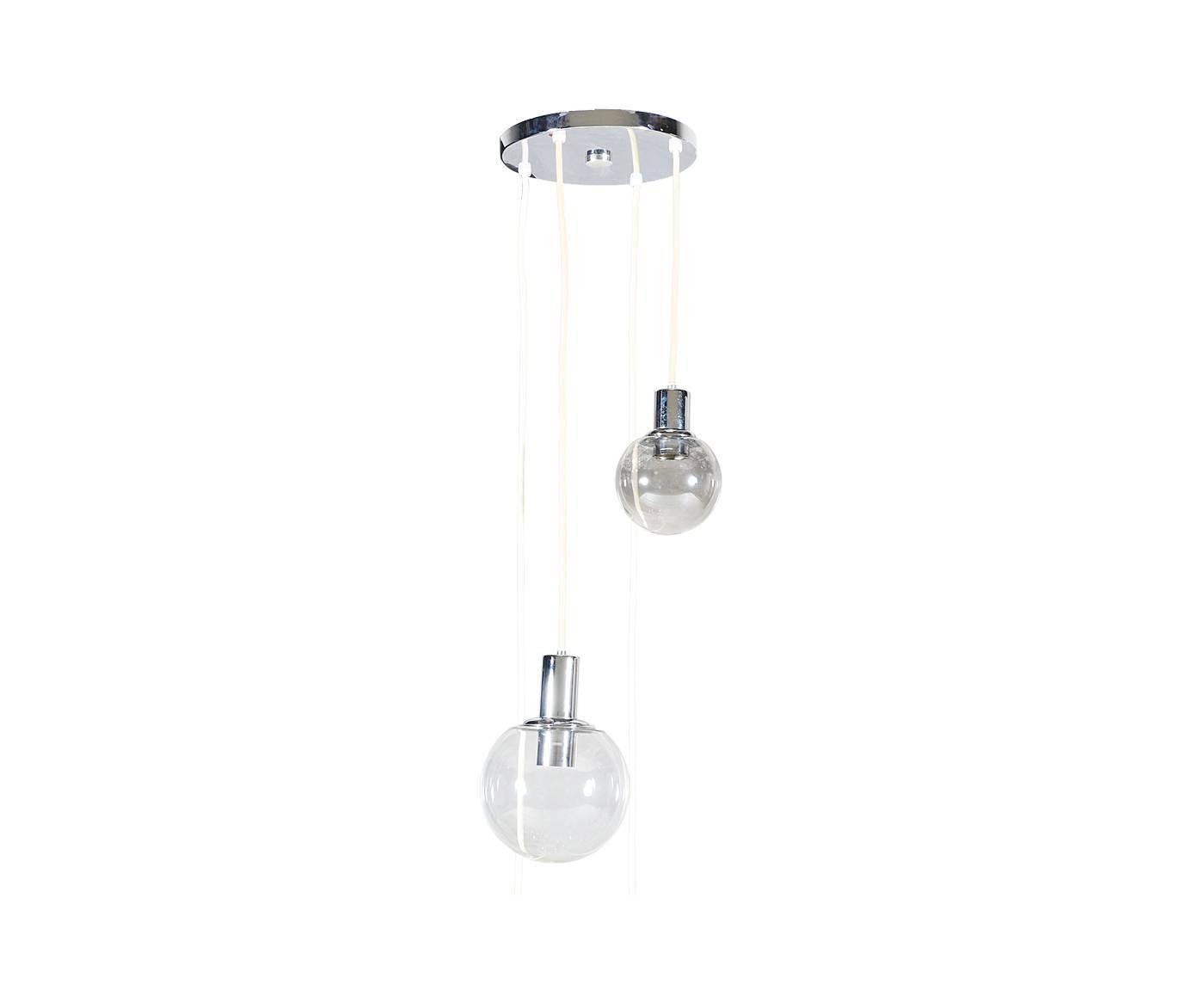 Mid-20th Century Mid-Century Four-Tier Chrome Pendant Chandelier with Globe Lights