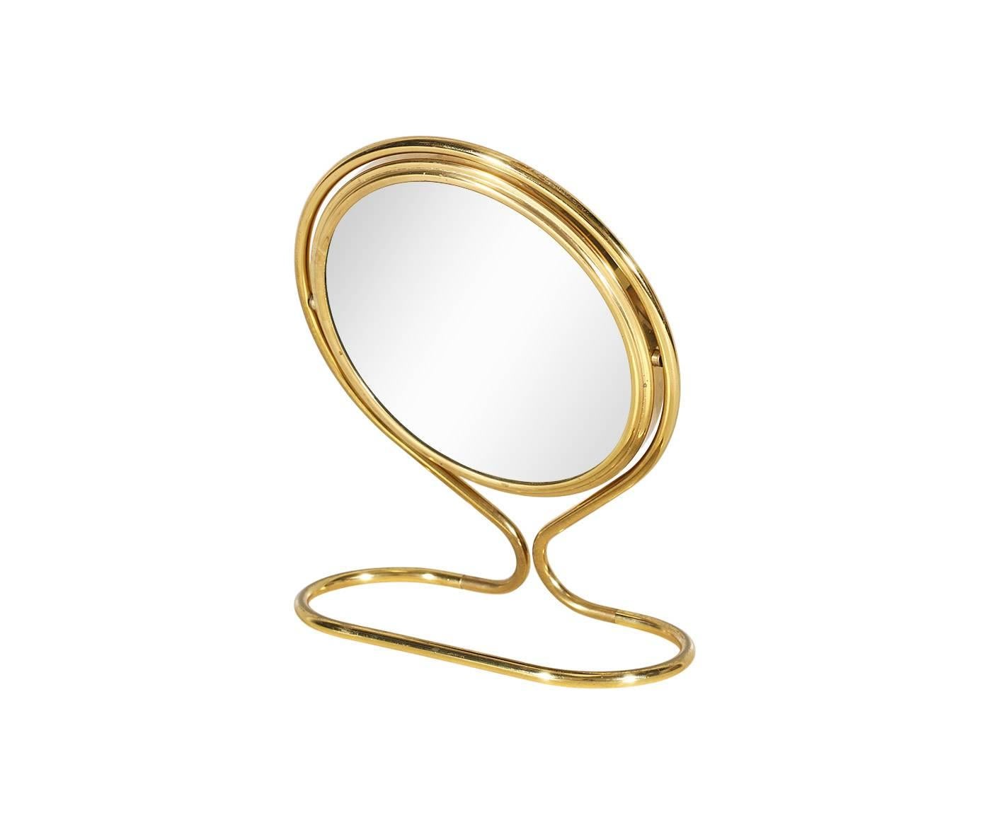 Mid-Century Modern Mid-Century Double Sided Folding Brass Vanity Mirror