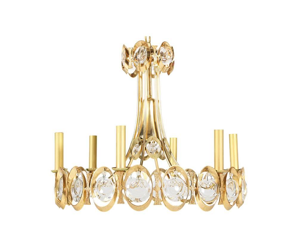 Mid-Century Modern Vintage Gilt Brass and Crystal Glass Chandelier by Lobmeyr