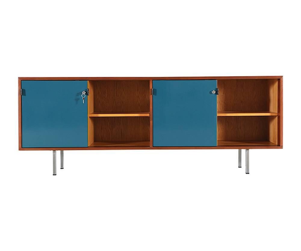 Mid-Century Modern Florence Knoll Lacquered & Walnut Credenza with Chrome Base