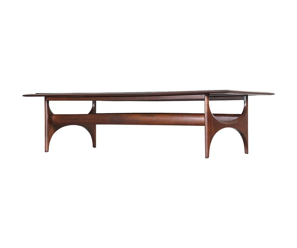 Mid-Century Modern Mid-Century Sculpted Walnut and Glass Top Coffee Table by Lane