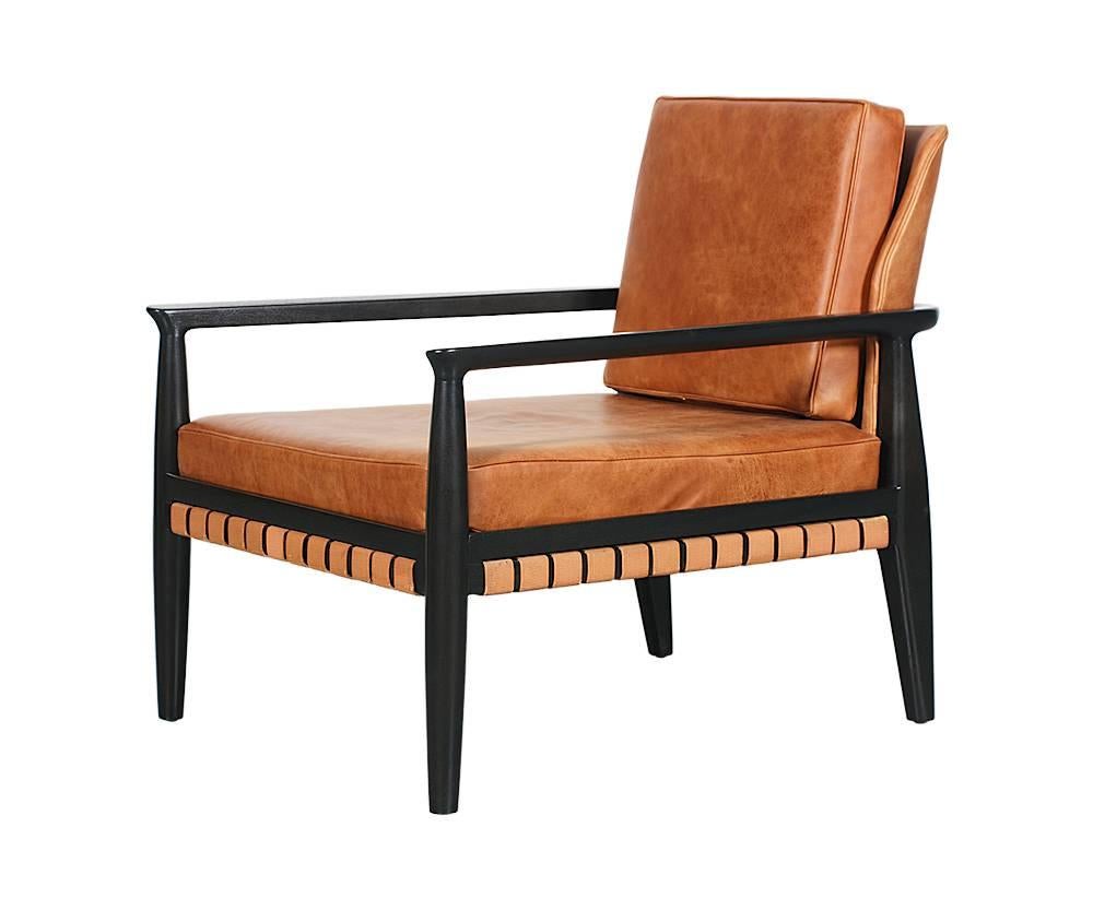 Mid-Century Modern Mid-Century Ebonized Wood and Leather Lounge Chair