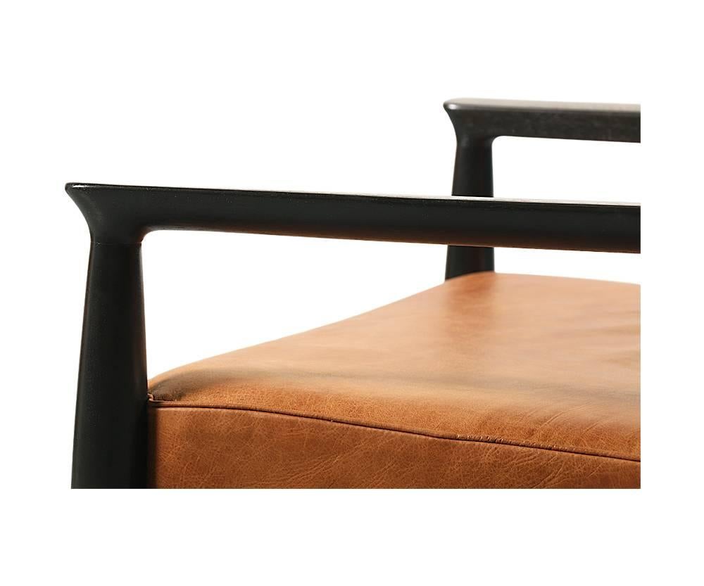 Mid-20th Century Mid-Century Ebonized Wood and Leather Lounge Chair