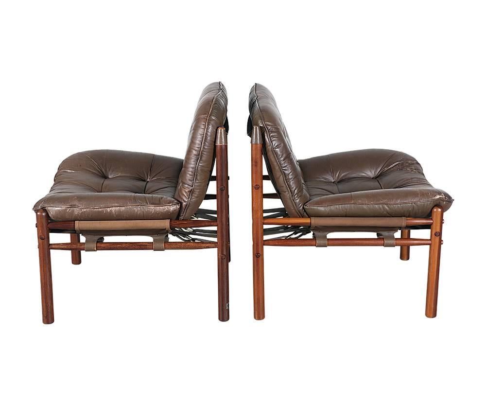 Mid-Century Modern Arne Norell Rosewood and Leather Lounge Chairs for Scanform