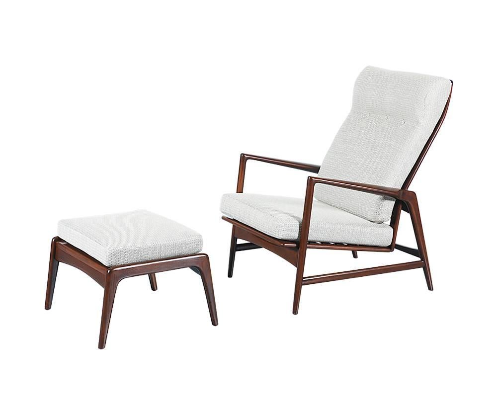 Mid-Century Modern Ib Kofod-Larsen Reclining Lounge Chair with Ottoman for Selig