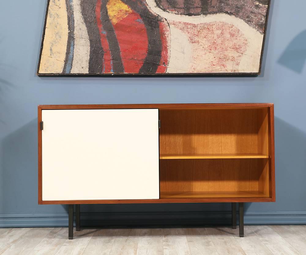 Mid-Century Modern Florence Knoll Lacquered and Walnut Credenza with Iron Legs