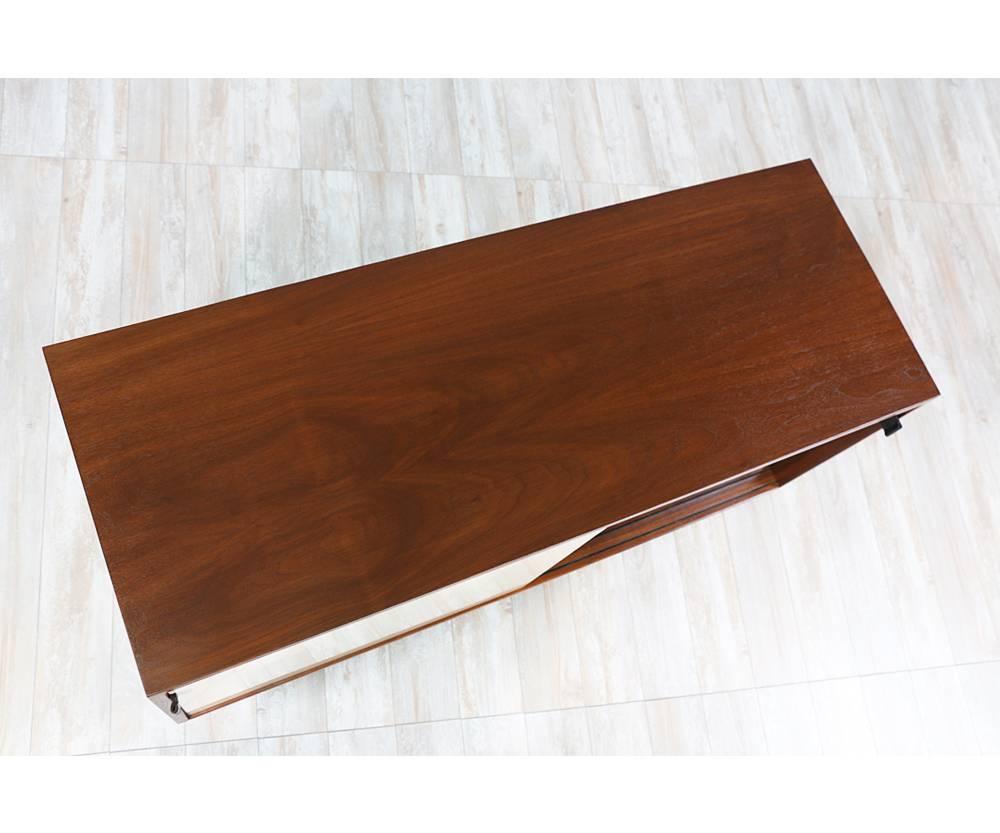Leather Florence Knoll Lacquered and Walnut Credenza with Iron Legs