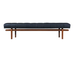 Mid-Century Biscuit Tufted Leather Daybed with Floating Base