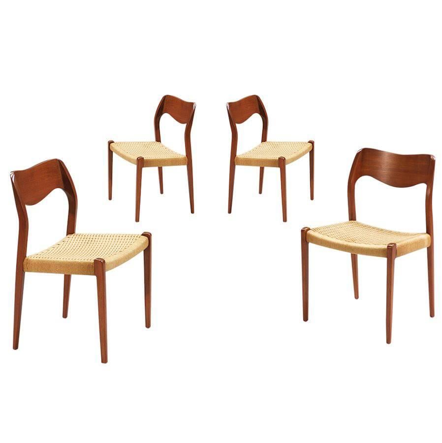 Arne Hovmand-Olsen Model #71 Teak and Rope Dining Chairs for J.L. Moller