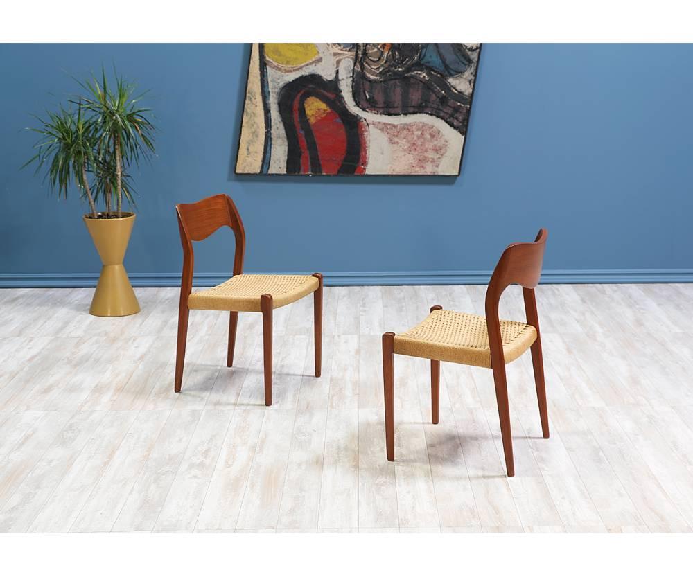 Danish Arne Hovmand-Olsen Model #71 Teak and Rope Dining Chairs for J.L. Moller