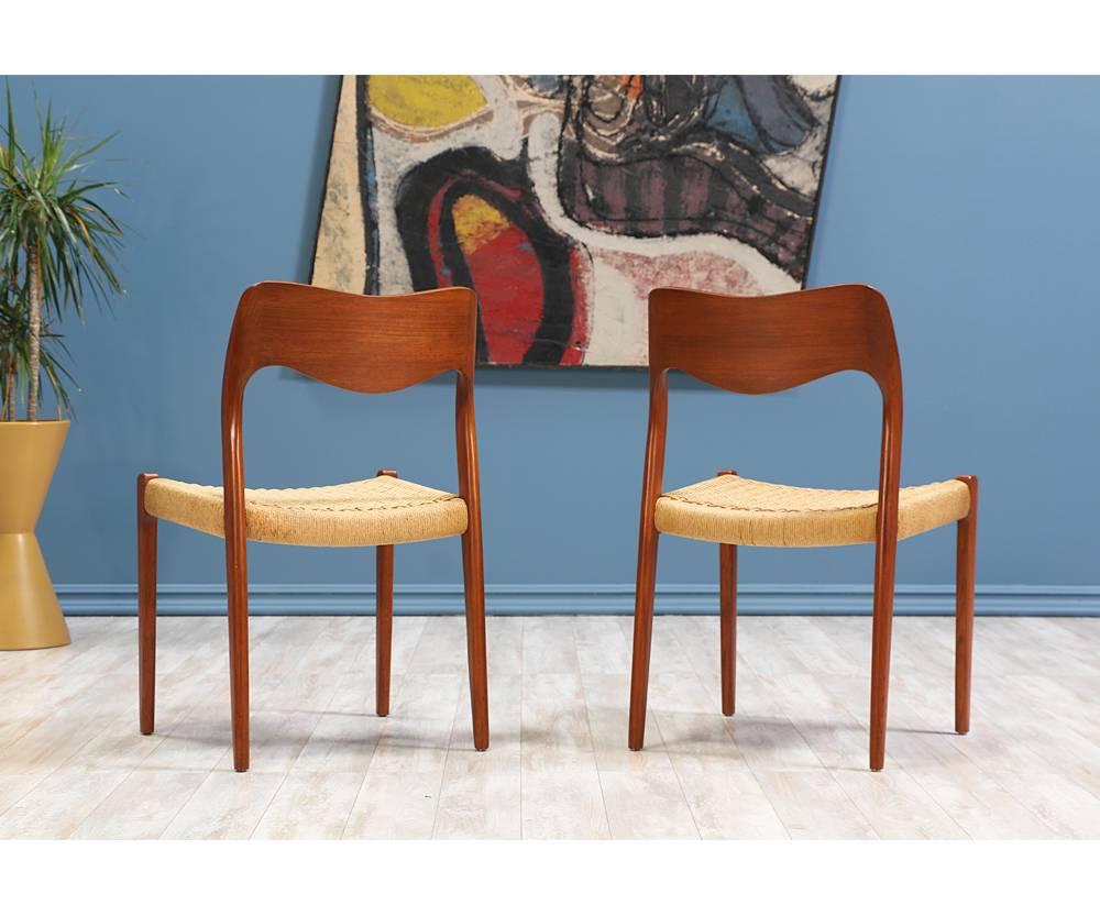 Arne Hovmand-Olsen Model #71 Teak and Rope Dining Chairs for J.L. Moller In Excellent Condition In Los Angeles, CA