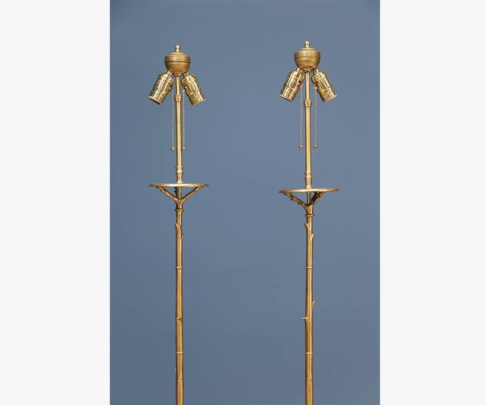 Pair of Midcentury Faux Bamboo Brass Floor Lamps 2