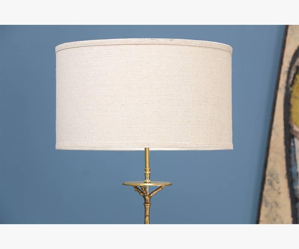 Pair of Midcentury Faux Bamboo Brass Floor Lamps In Excellent Condition In Los Angeles, CA