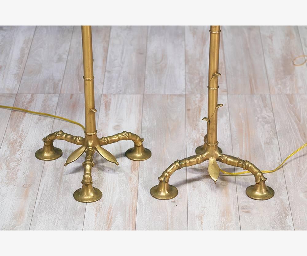 Pair of Midcentury Faux Bamboo Brass Floor Lamps 1