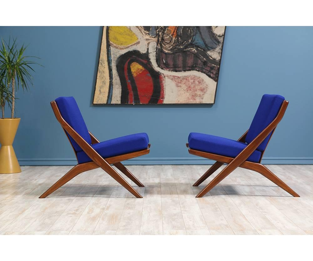Swedish Mid-Century Modern “Scissor” Lounge Chairs by Folke Olhsson for DUX