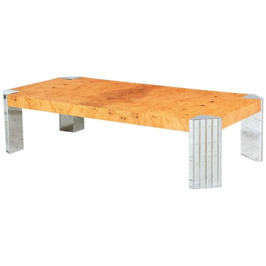 Spectacular Olive Burl Wood and Chrome Coffee Table