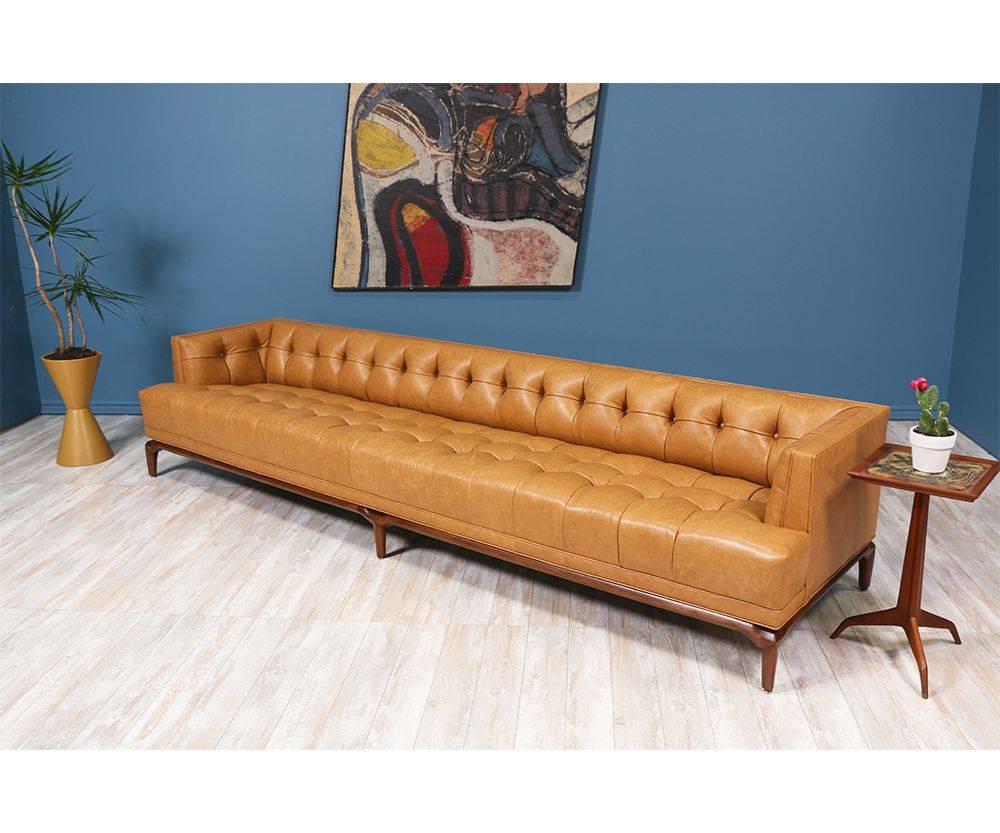 Mid-Century Modern Biscuit-Tufted Leather Sofa by Maurice Bailey for Monteverdi-Young