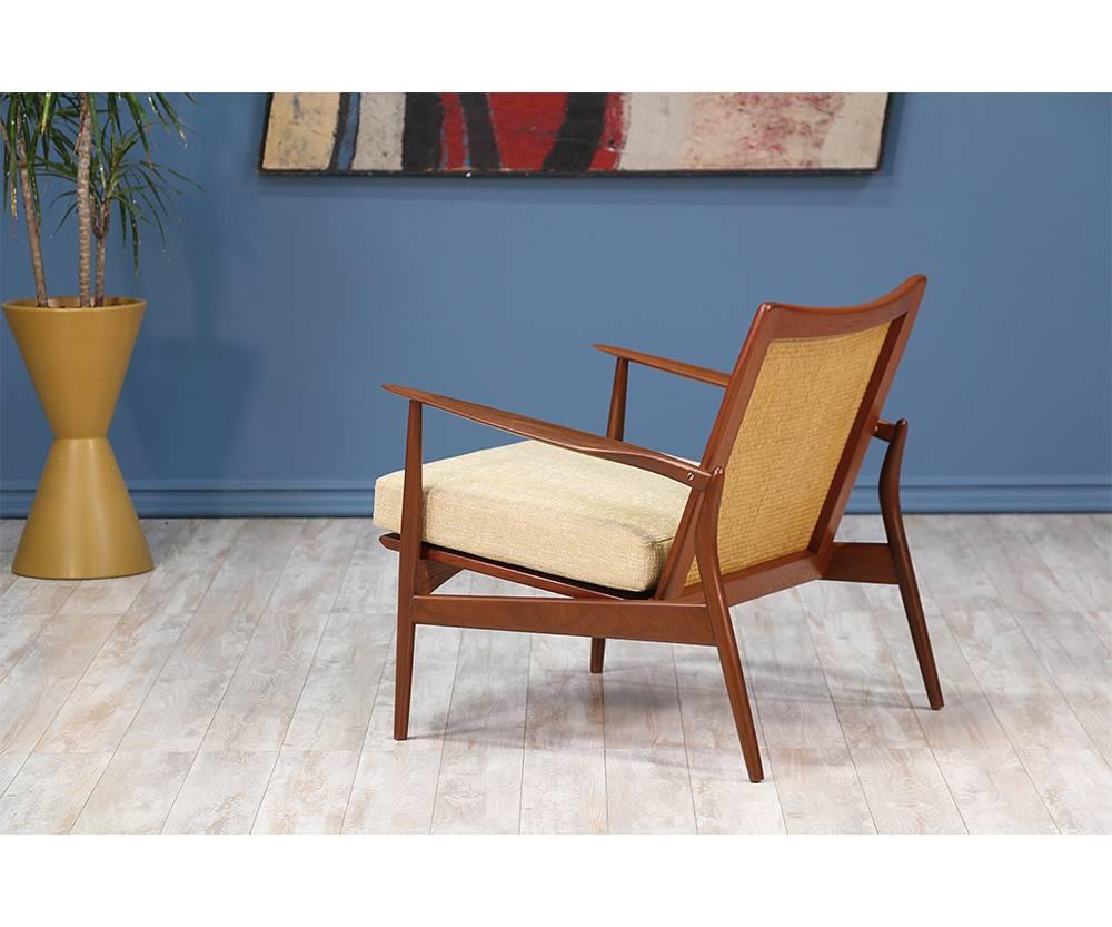 Ib Kofod Larsen “Spear” Teak Lounge Chairs with Cane Backrest In Excellent Condition In Los Angeles, CA