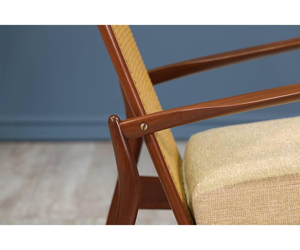 Ib Kofod Larsen “Spear” Teak Lounge Chairs with Cane Backrest 2